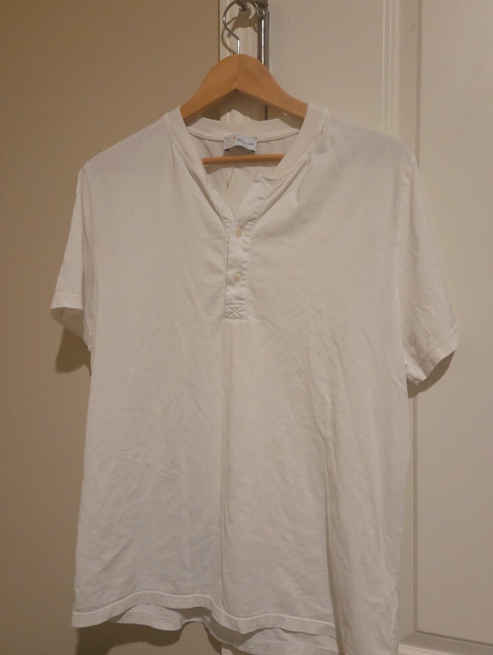 Men's Short Sleeve White Henley Tee - Classic Three-Button Style